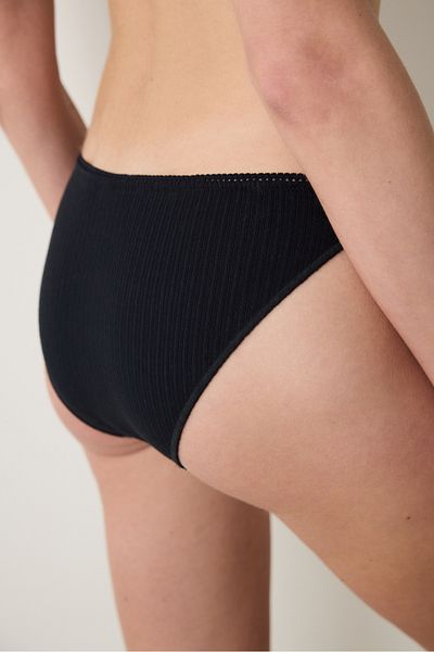 Penti Pointelle Cotton Black Slip Panties