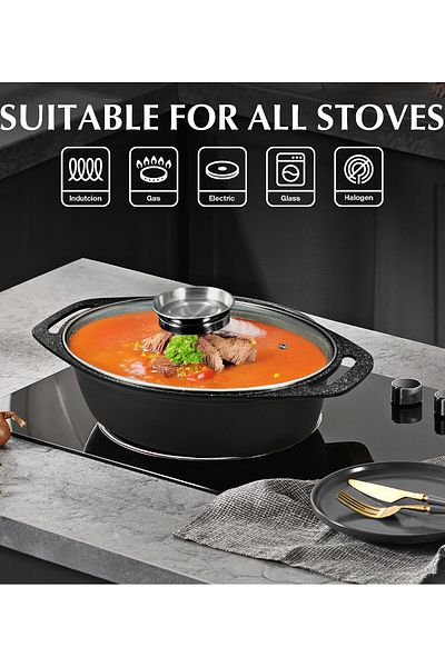 Carl Schmidt Sohn Oven Pot Baking Tray With Marble Surface And Aroma Lid 32cm 5 Liters Induction Dishwasher Safe