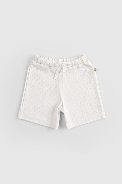 Little Gusto Ecru Colored Organic Cotton Pointel Baby Shorts Set