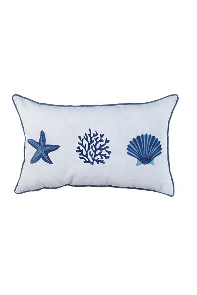 caka home design Cushion Cover Piping Star - Coral - Mussel Ecru / Navy Blue Embroidery / 31X50 cm)