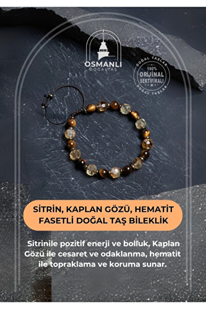 OSMANLI DOĞAL TAŞ Sertifikalı Sitrin, Kaplan Gözü, Hematit Fasetli Doğal Taş ...