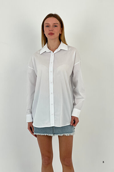 Miss Poem Γυναικείο φαρδύ καλοκαιρινό άνετο βασικό λευκό πουκάμισο με κουμπιά