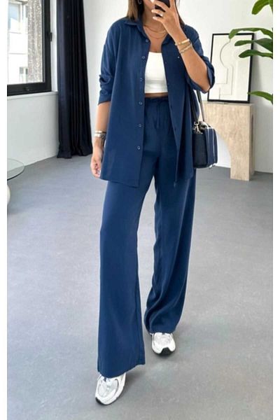 GAMZE ALPTEKİN Navy Blue Shirt and Trousers Set