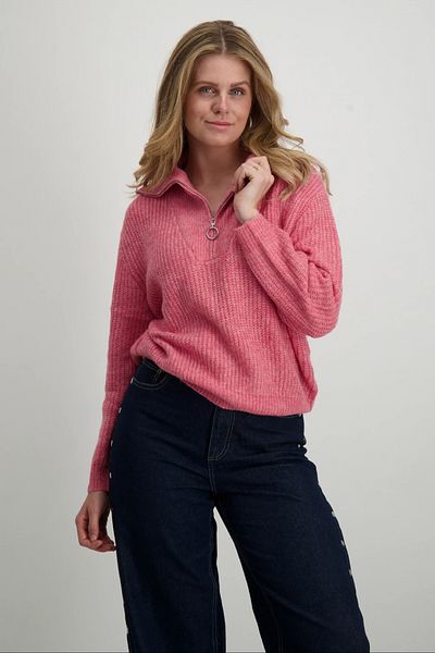 ONLY High-Top Collar Standard Fit Zip-Up Long Sleeve Pink Women's Knitted Sweatshirt 15247008