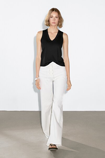 Massimo Dutti Kolsuz merserize pamuklu t-shirt