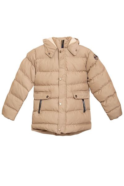 Mika Bebek & Çocuk Thick Fiber Filled Water Wind And Rain Proof Hooded Beige Boys' Winter Luxury Puffer Jacket