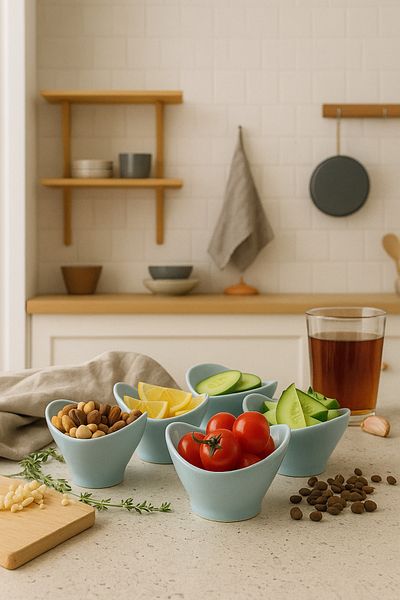Minole Handmade Ceramic Breakfast Set of 6 Kitchen Decor Minimalist Snack Bowl, Stylish Gift Presentation Bowl