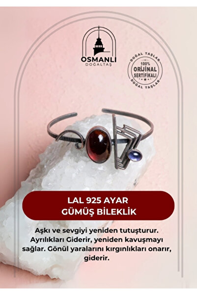OSMANLI DOĞAL TAŞ Sertifikalı Lal 925 Ayar Gümüş Bileklik