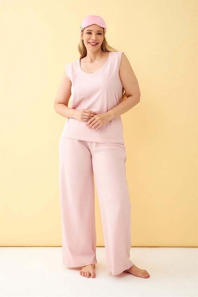 modaserdem Mdsrdm Women's Pink Plus Size Combed Cotton Bottom Top Set