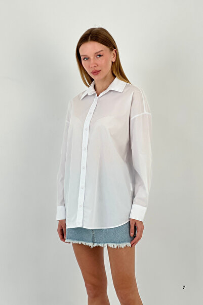 Miss Poem Γυναικείο φαρδύ καλοκαιρινό άνετο βασικό λευκό πουκάμισο με κουμπιά