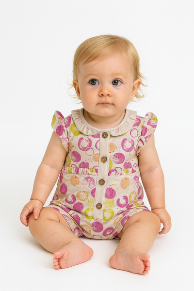 Baby Fou Puanlı Keten Tulum Fuşya