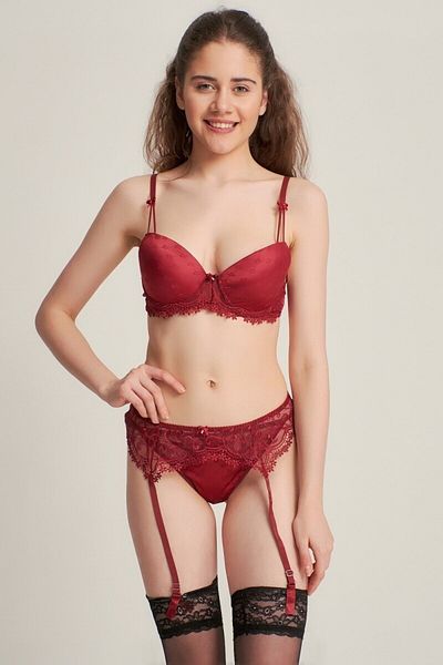 NBB Burgundy Bra and Garter Set