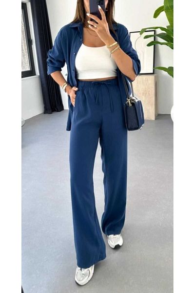 GAMZE ALPTEKİN Navy Blue Shirt and Trousers Set