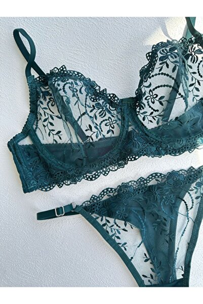 dem merys Σετ Πράσινο Σουτιέν Plus Size C cup