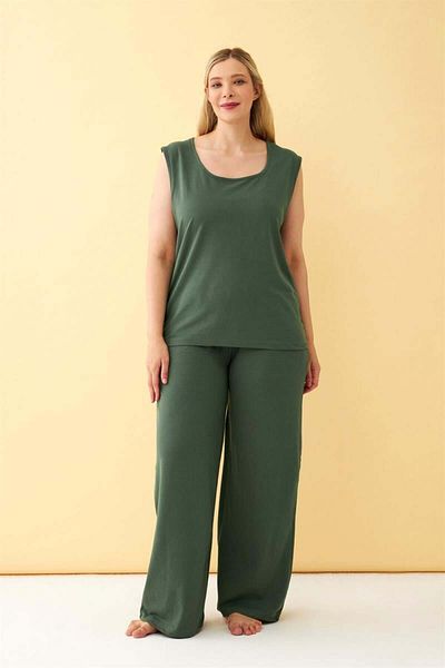 modaserdem Mdsrdm Women's Green Large Size Combed Cotton Bottom Top Set