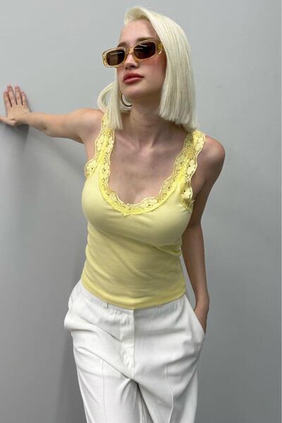 Seeh Κίτρινο Δαντελένιο Basic Γυναικείο Μονό SH251