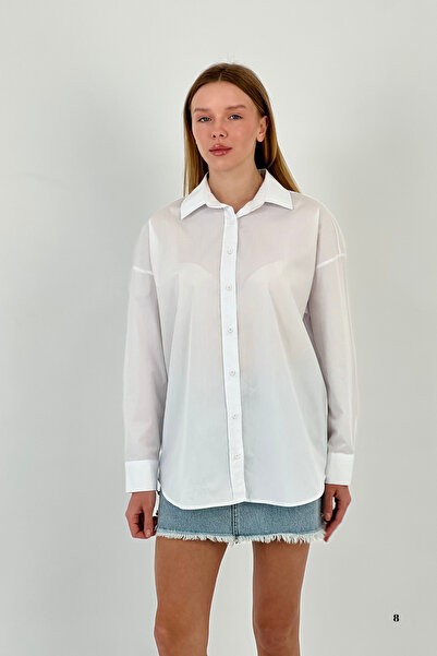 Miss Poem Γυναικείο φαρδύ καλοκαιρινό άνετο βασικό λευκό πουκάμισο με κουμπιά