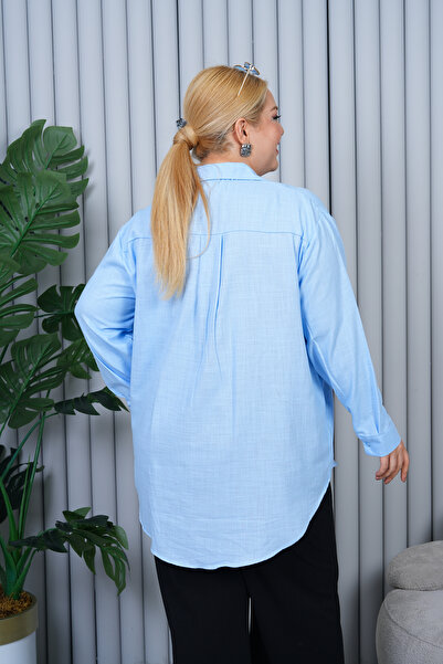 Patika Women's Plus Size Comfortable Linen Shirt - Baby Blue