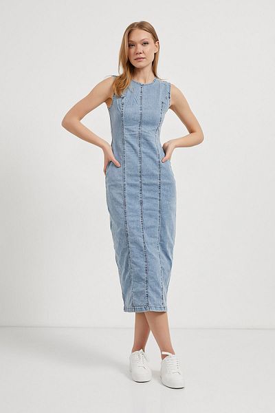 Arma Life Rochie de vară din denim pentru femei, elastică, lungă, din denim