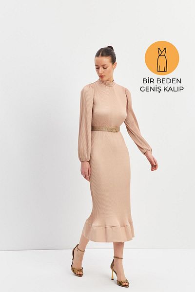 Setre Rochie cu curea de lungime midi cu pliuri bej