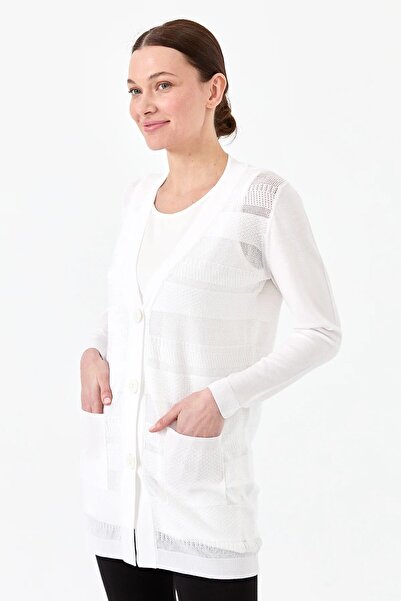 Desen V-подібний комір, довгі рукави, жіночий піджак з малюнком, екрю DSN21364