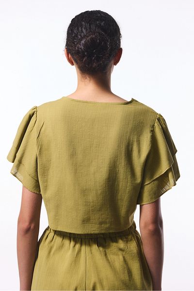 Penti Λάδι Πράσινο Peek Δέσιμο Λεπτομερές Crop Top