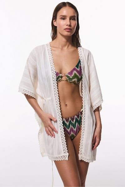 Penti Off-White Shiny Cute Crinkle Mini V-Neck Kimono