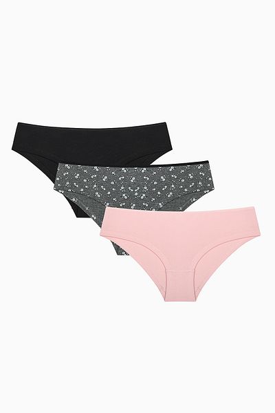Penti Black Daisy 3-Piece Hipster Multicolored Panties