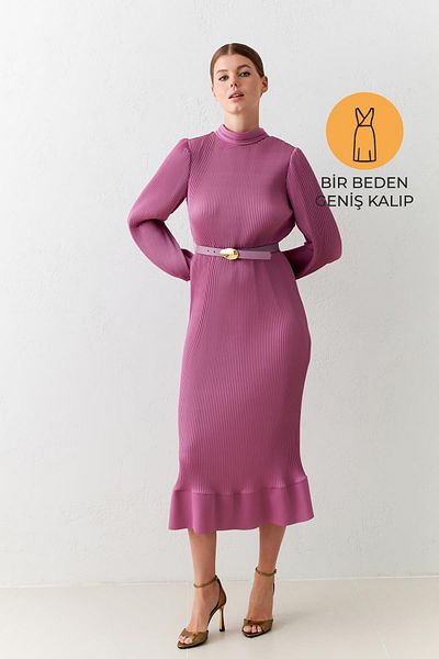 Setre Midi Length Dusty Rose Belt Detailed Dress
