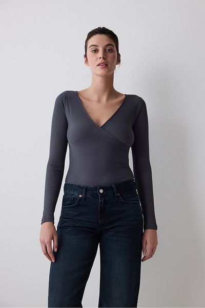 Penti Anthracite Collar Detail Long Sleeve Bodysuit