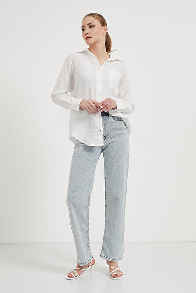 Arma Life Γυναικείο καλοκαιρινό μουσελίνα Oversize Λευκό πουκάμισο με τσέπες