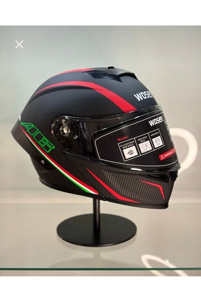 WOSEN Ws-202 Güneş Gözlüklü Çene Açılır Kask Şeffaf Vizörlü Mat Siyah