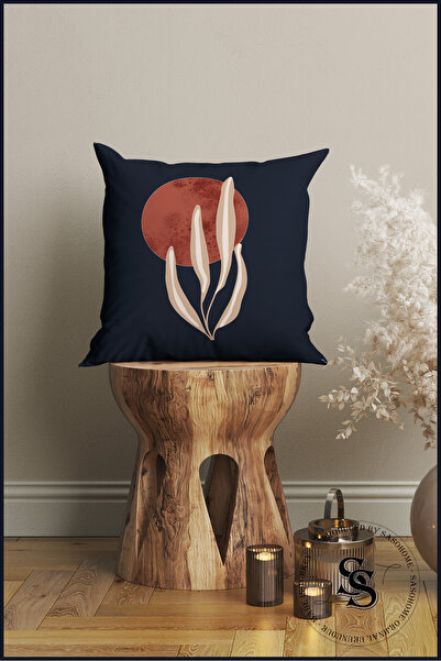 SasoHome Дизайн червоного місяця та кремових рослин 4pcs Цифровий друкований чохол для подушок