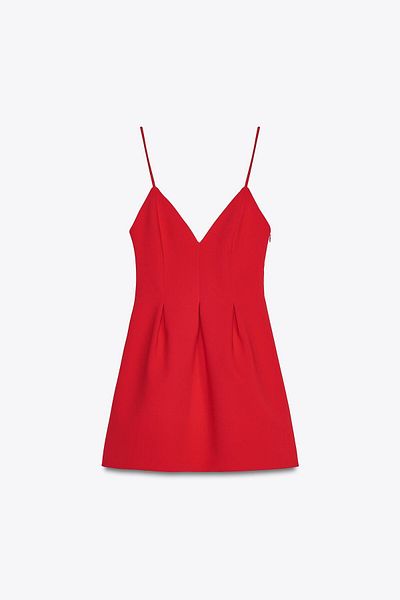 OLSAMODA Women's V-Necklace Thin Strap Pleated Blouse Dress