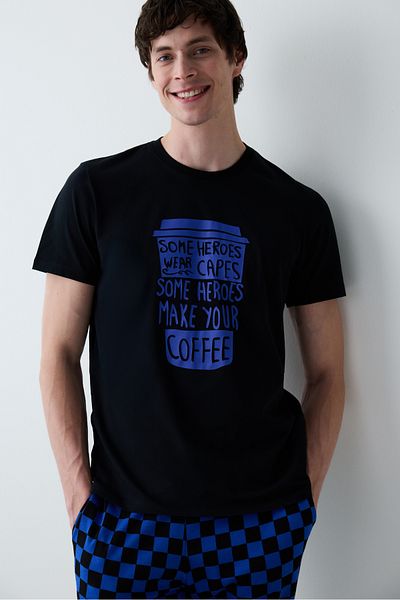 Penti Σετ πιτζάμες Make Coffee με πολύχρωμο παντελόνι και τσέπες