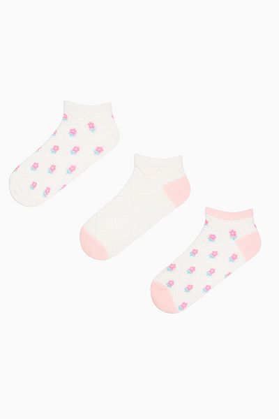 Penti Diamond Flowers Pink White 3-Piece Booties Socks
