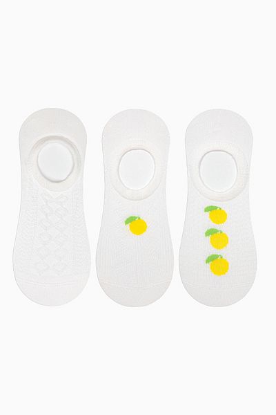 Penti Κάλτσες Sneaker 3 τεμαχίων Lemon Jacquard Λευκές Κίτρινες