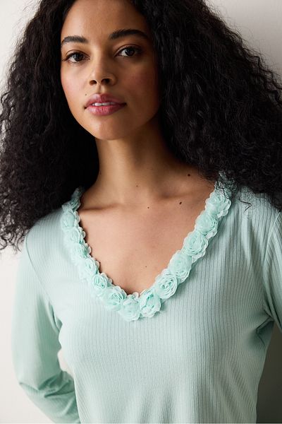 Penti Marina Solid T-Shirt Light Green Pajama Top