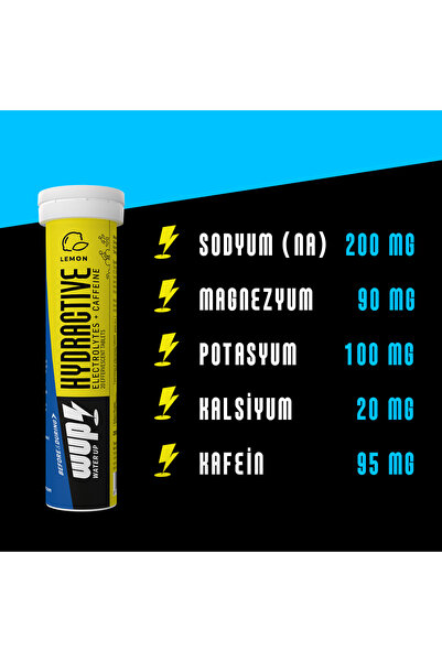 Water Up WUP Hydractive, Sodyum, Potasyum, Magnezyum, Kafein, Limon Aromalı, 2x20 Efervesan Tablet