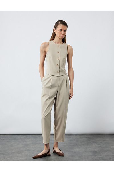 Koton Pocketed Pleated Detailed Belted Fabric Cigarette Pants
