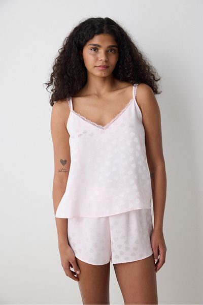 Penti Pink Heart Satin-Pyjama-Set mit Shorts – Loves Paris-Kollektion