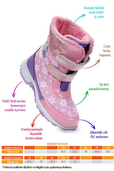 Kiko Kids Unicorn Velcro Girls Snow Boots Ανθεκτικά στο κρύο νερό