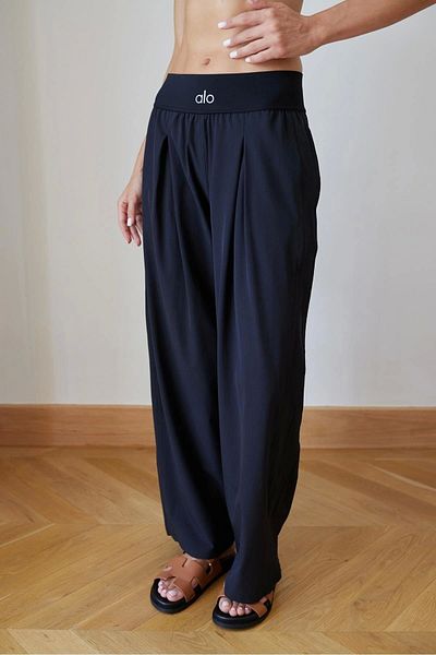 VibeGaia Black Waist Thick Rubber and Text Detailed Trousers