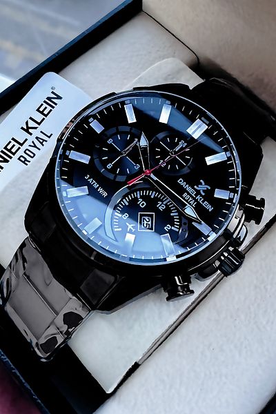 Daniel Klein Men's Premium Wristwatch - 3 Atm Waterproof, Black Steel Band, Natural Stone Bracelet Dke2030c6