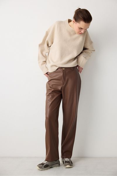Penti Light Brown High Waist Straight Leather Pants