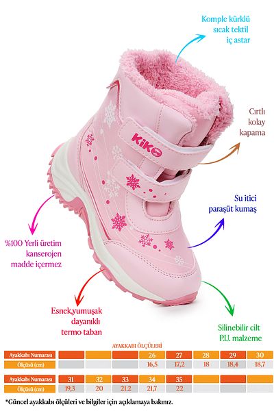 Kiko Kids Snowflake Velcro Girls Snow Boots Ανθεκτικά στο κρύο νερό