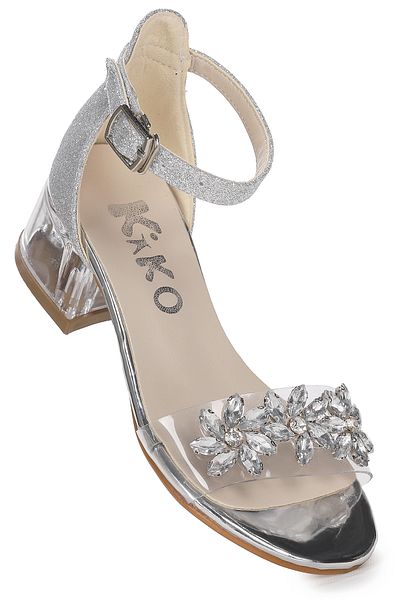 Kiko Kids Yangu Sand Silvery Stone Girl's 3 cm Transparent Heeled Sandals Evening Dress Shoes