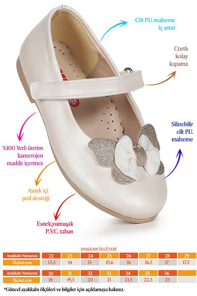 Kiko Kids Stoned Velcro Girls' Bow Ballerina Shoes Ege 204 Skin