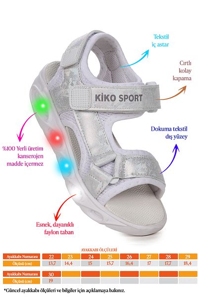 Kiko Kids 133 Hologram Lighted Girl's Velcro Sandals Shoes