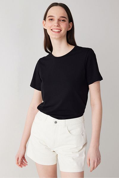Penti Tricou de bază cu mânecă scurtă din bumbac negru